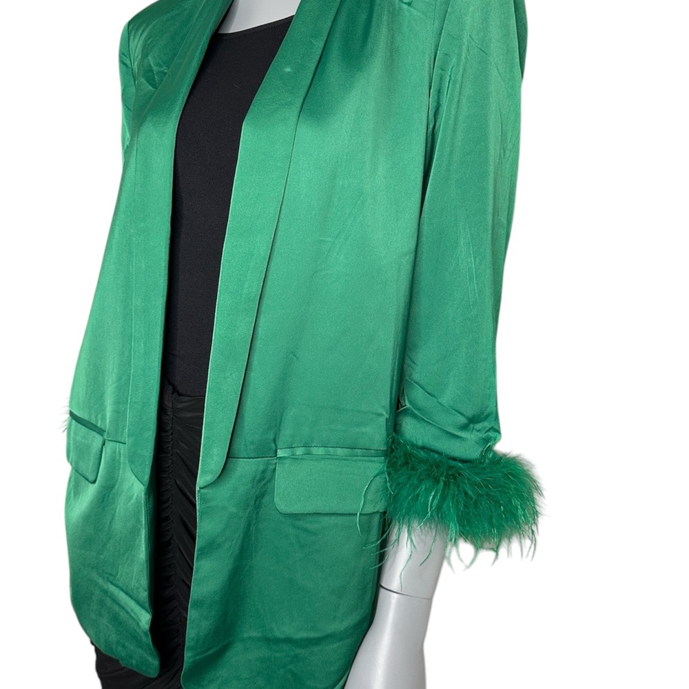 Green Feather-Trimmed Women's Jacket